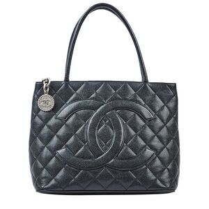 Chanel Black Caviar Leather Medallion Tote Shw (Authentic Pre-Loved), Black